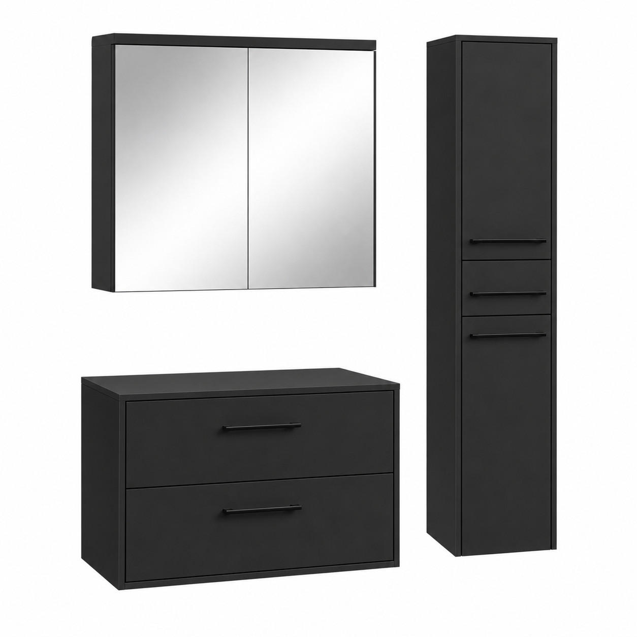 BADMÖBEL-SET Florence 3 Teile Matt schwarz - 80 x 46 x 46 cm - Schwarz, Holz (80/46/46cm) - Badplaats