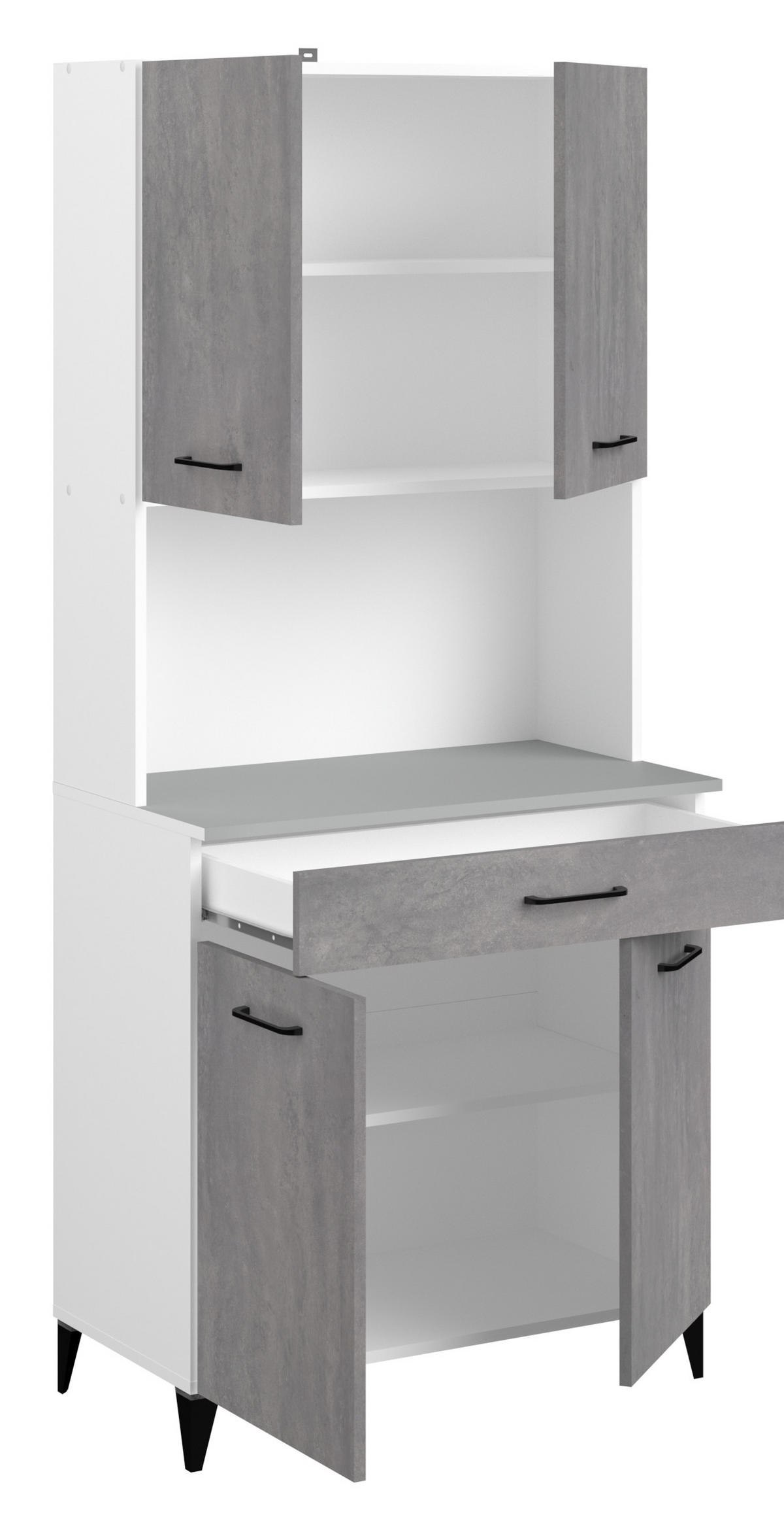KÜCHENMÖBEL Malice 5 in Weiß und Beton 3teilig Küchenbuffet mit Beistellschrank und Kücheninsel - Weiß, Holzwerkstoff (80/200/120cm)