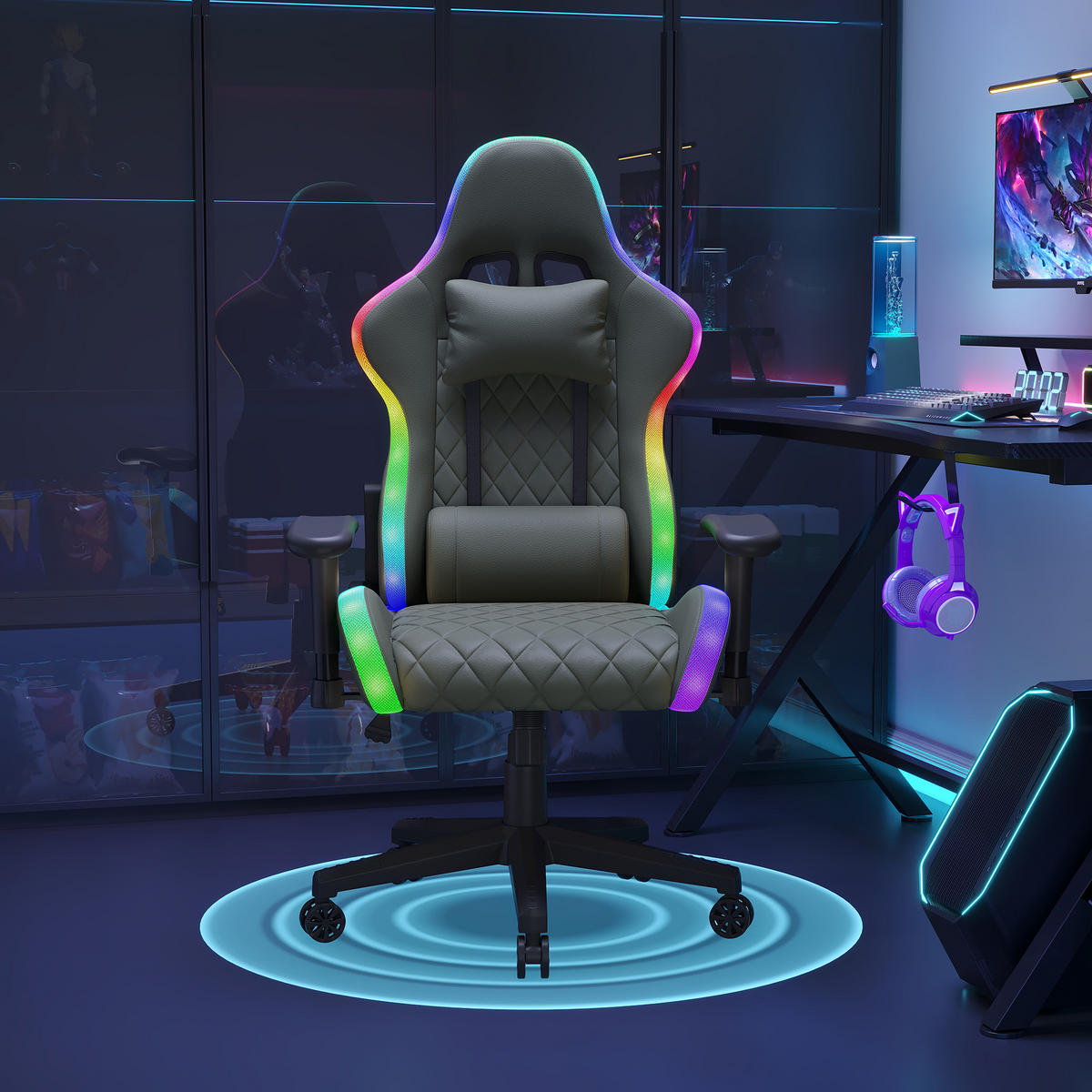 GAMINGSTUHL RGB LED Massage verstellbar ergonomisch schwarz - Schwarz, Holz (68/133/68cm) - LEBENLANG