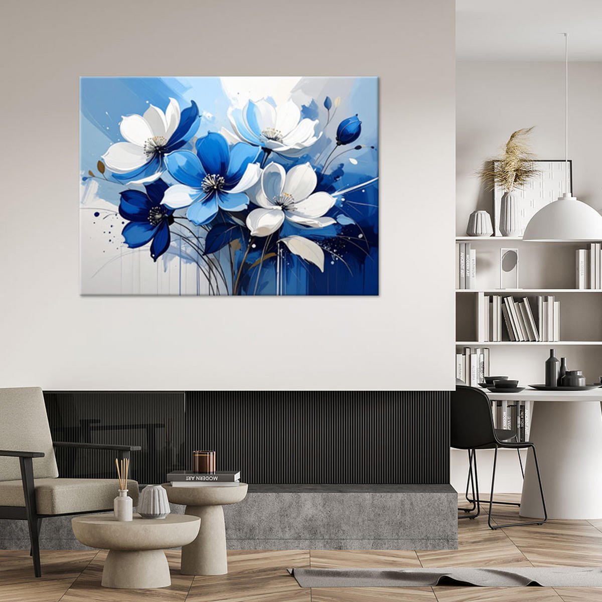 LEINWANDBILDER, Blaue und weiße Blüten - Blau, Textil (60/40cm) - Feeby
