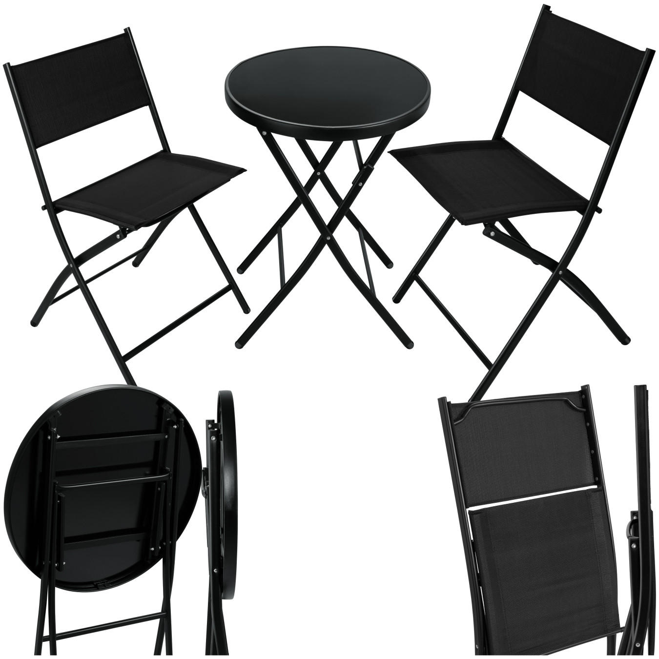 BISTRO-SET Düsseldorf,Tisch mit Sicherheitsglasplatte,schwarz - Schwarz, Naturmaterialien/Kunststoff - tectake