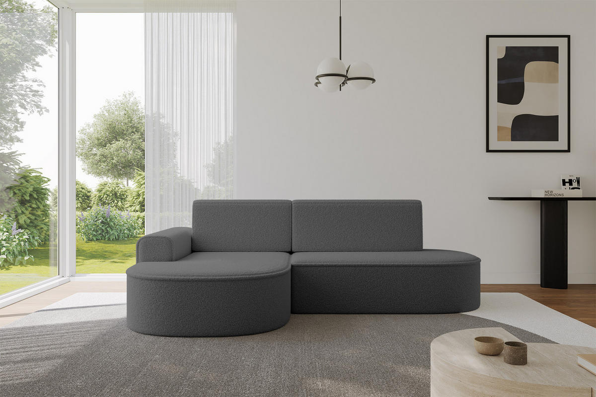 ECKSOFA mit Schlaffunktion und Bettkasten Ottomane Links MARI-L1-S - 283x167x85 cm Grau Bouclé - Schwarz/Grau, Holzwerkstoff/Kunststoff (283/167cm) - ALTDECOR