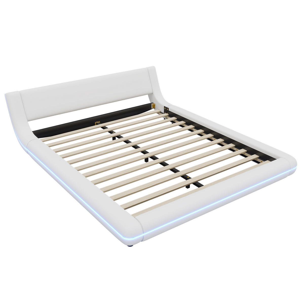 POLSTERBETT 160/200 cm weiß aus PU mit LED-Beleuchtung - Weiß, Kunststoff (160/200cm) - OKMYHOME