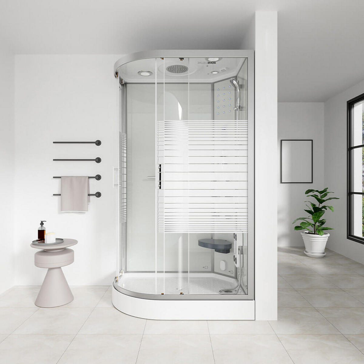 DAMPFDUSCHE WHITE PEARL - Weiß, 120 x 80 cm Links - Weiß, Glas (80cm) - Home Deluxe