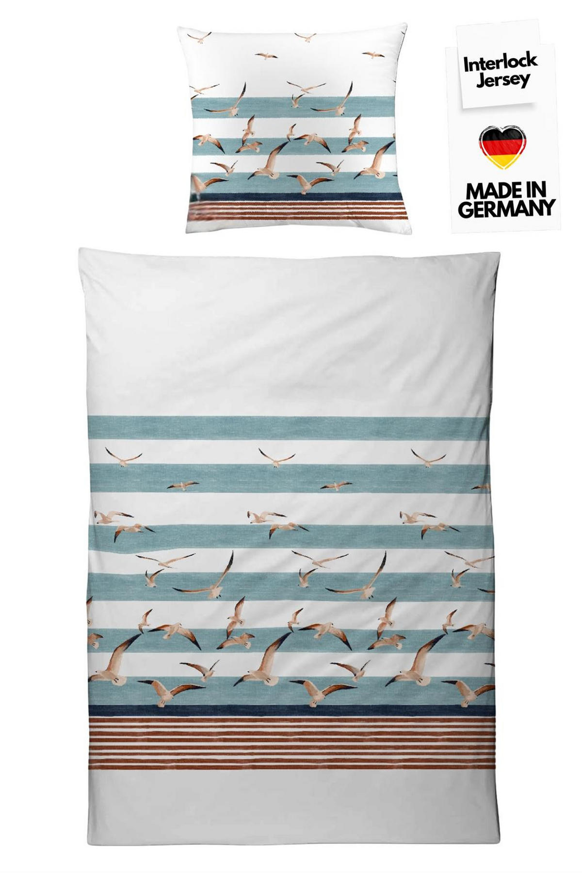 INTERLOCK-JERSEY-BETTWÄSCHE 135x200 Maritim Möwen Bettbezug Baumwolle - Made in Germany - Weiß, Textil (135/200cm) - Carpe Sonno