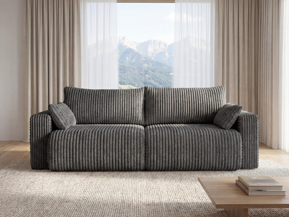 SOFA Kola mit Bettkasten und Schlaffunktion, Cordstoff - Grau, Holzwerkstoff (244/85/95cm) - 4ALL HOME