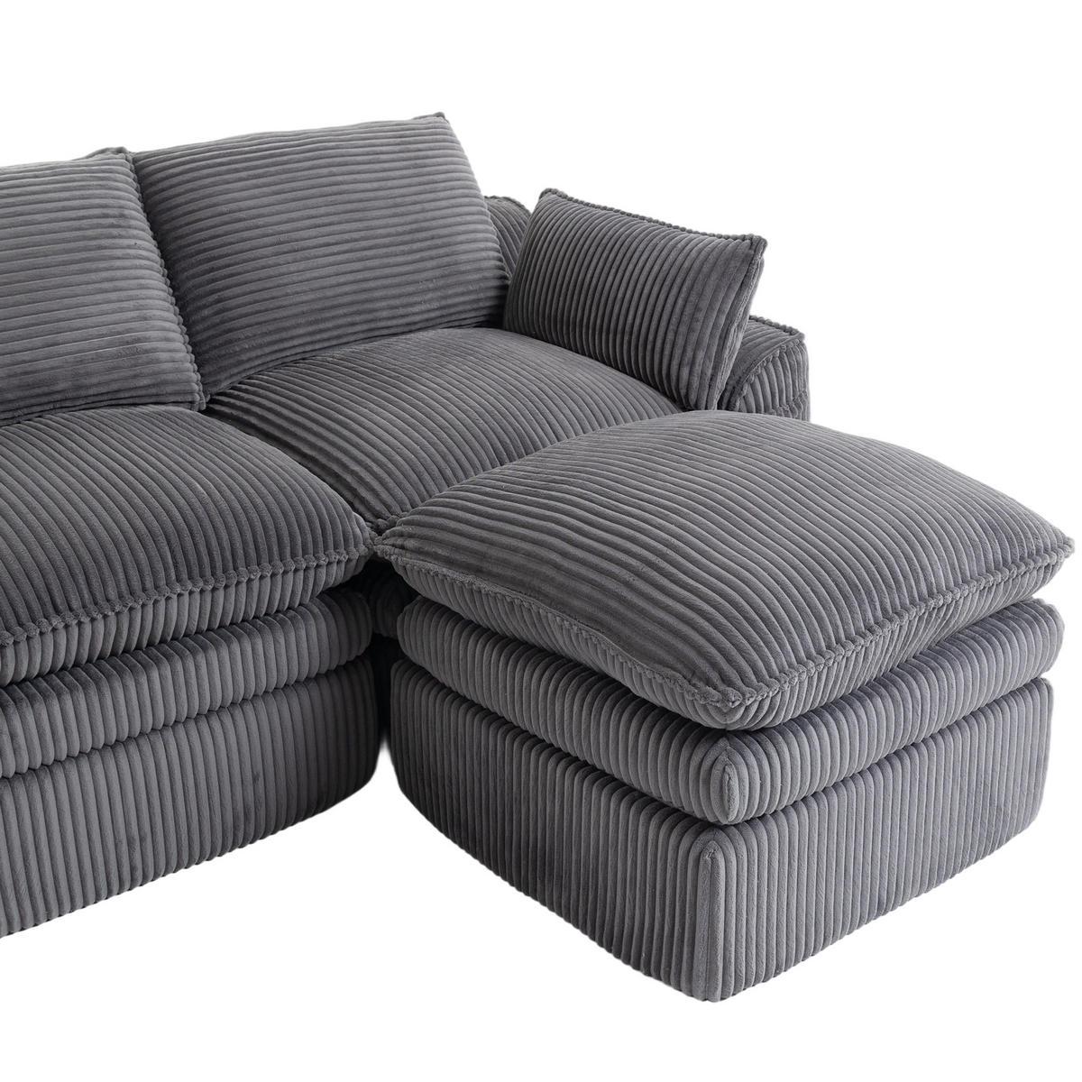 ECKSOFA DE-33776 3-Sitzer mit Hocker Dunkelgrau - Dunkelgrau, Metall (263/167cm) - ComfortXL