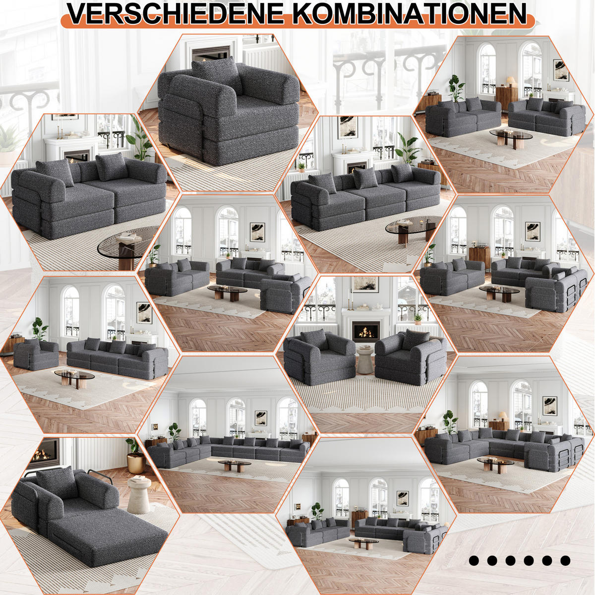SCHLAFSOFA 2-in-1, Chenille mit Armlehnen-Staufach & Stahlrahmen, 91,4/274/69,8 cm, Grau - Grau, Textil (91.4/69.8/274cm) - Redom