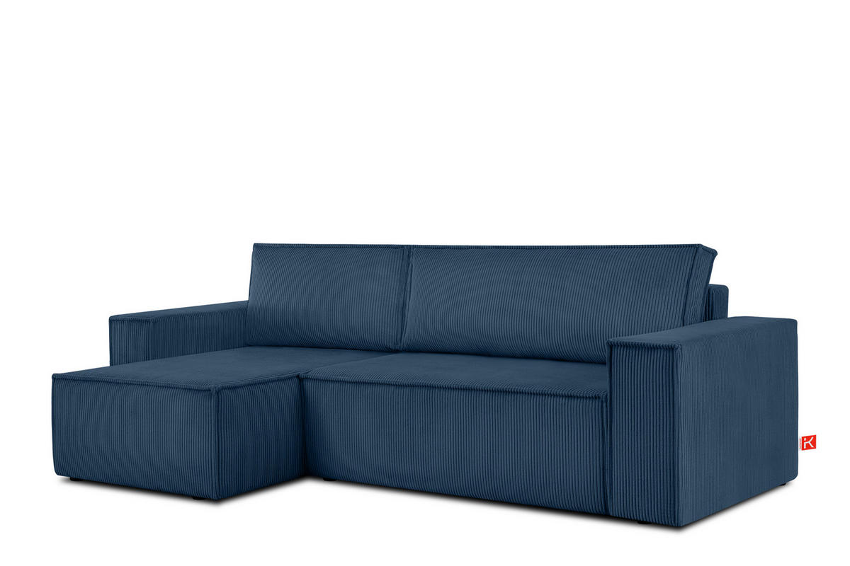ECKSOFA-LINKS/RECHTS NAPI Schlaffunktion mit Cordbezug, blau - Blau/Schwarz, Textil (262/148cm) - KONSIMO®