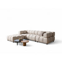 SOFA 3-sitzer Und 1-polsterhocker Flow - Creme, Holzwerkstoff/Textil (288/71/96cm) - Fun Möbel