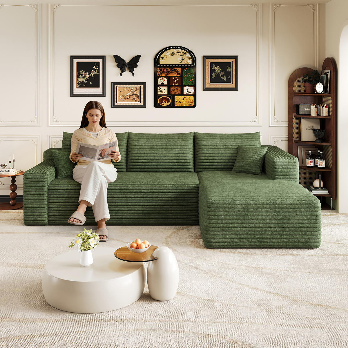 ECKSOFA Stoff Grün modular - Grün, Textil (241/151cm) - WISHDOR