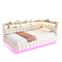 SCHLAFSOFA 90x200 cm in Beige mit hydraulischem Stauraum, LED und Ladeanschlüssen - Beige, Textil (90/200cm) - IVMEU