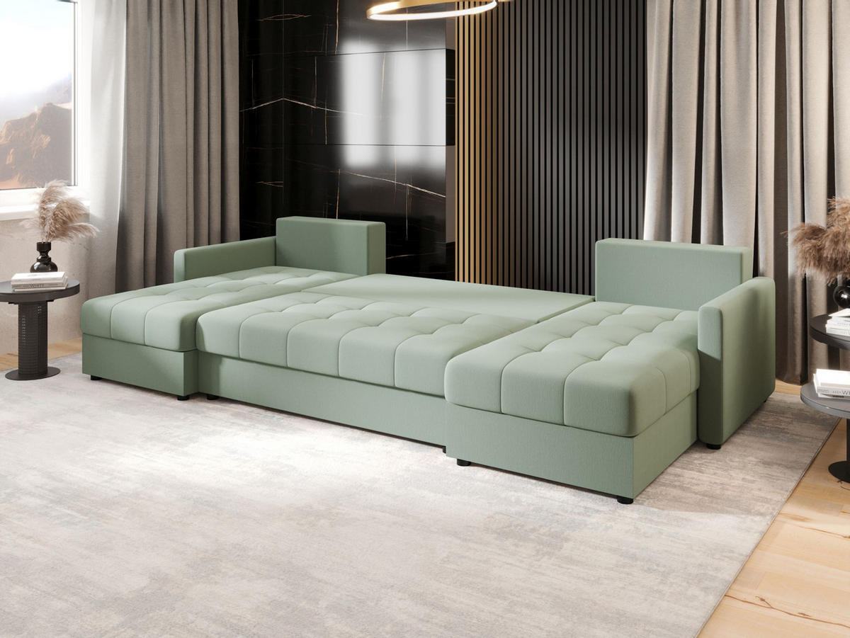 ECKSOFA MOS U BIS Cosmic 16 mit Schlaffunktion - Hellgrün, Textil (285/85/140cm) - Bedante