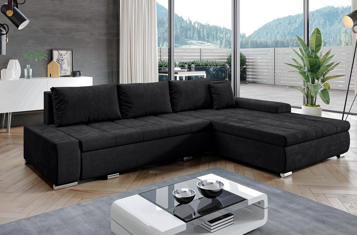 ECKSOFA L Form Tunceli Anthrazit 297/210/85 cm – modernes Sofa fürs Wohnzimmer - Silberfarben/Schwarz, Textil/Metall (297/210cm) - AX Living