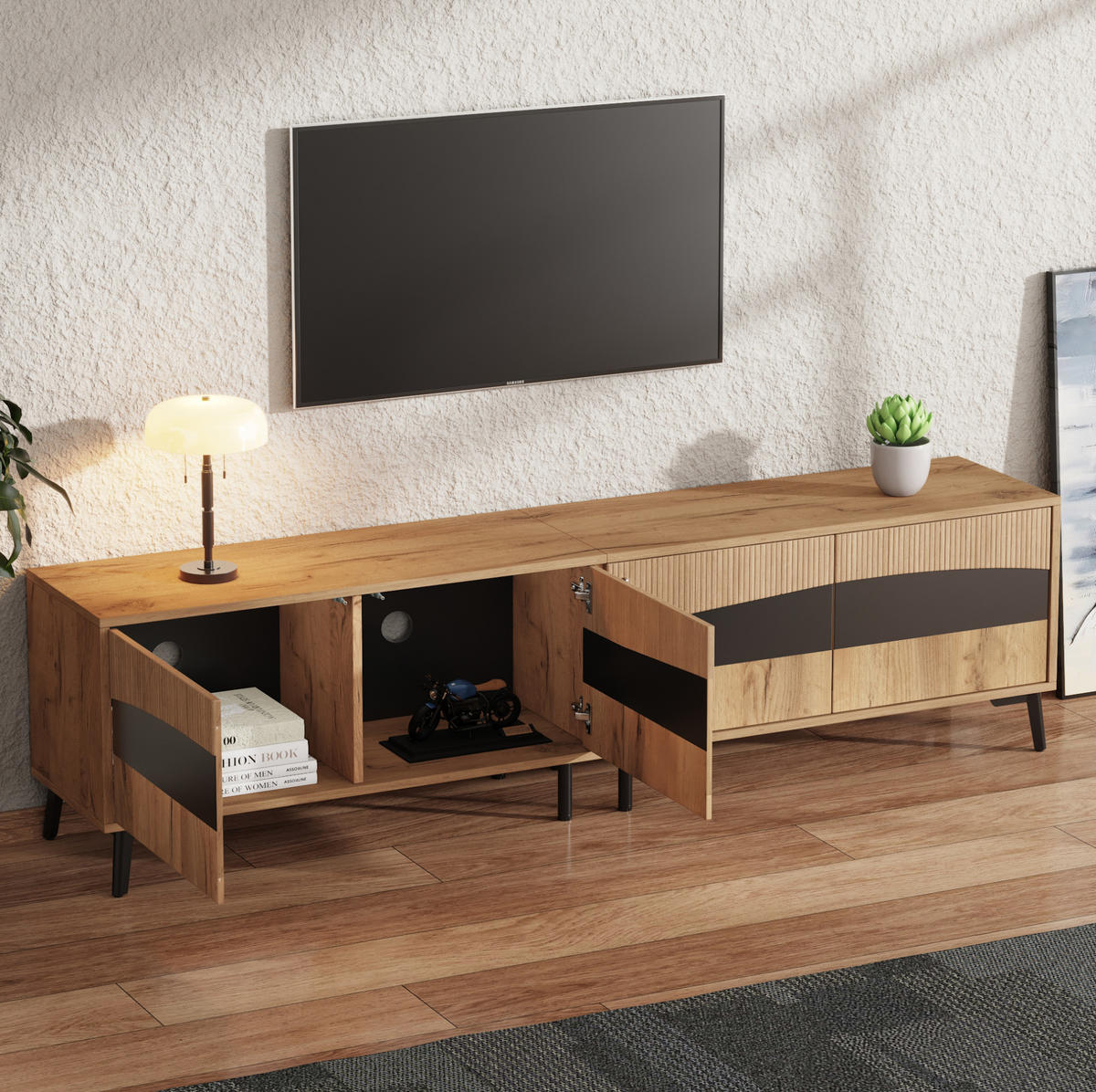 TV-ELEMENT mit 4 Türen 180 x 40 x 50 cm Natural/Black - Braun, Holzwerkstoff (40/50/180cm) - Beauniv
