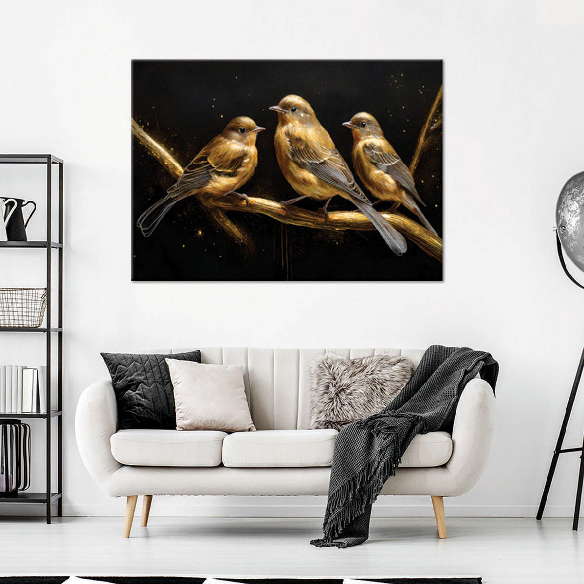 WANDBILD vögel tiere gold - Goldfarben, Textil (60/40cm) - Feeby