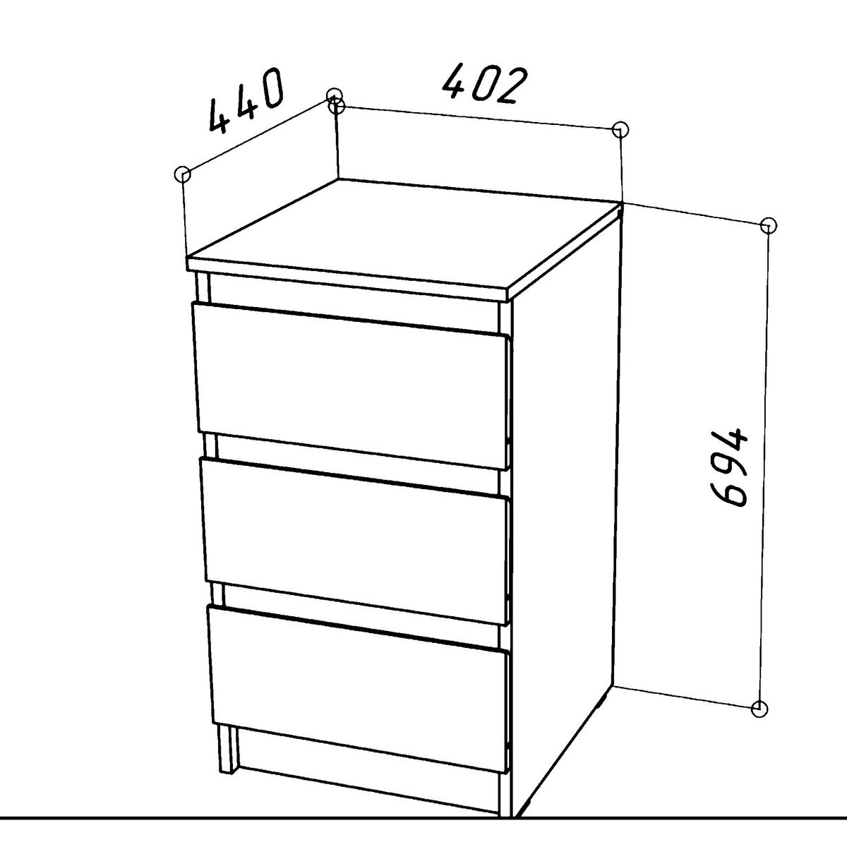 SIDEBOARD SOLA KOM3-3S Schubladen Eiche Sonoma - Sonoma Eiche, Holzwerkstoff/Kunststoff (40/69/43cm) - Komodee