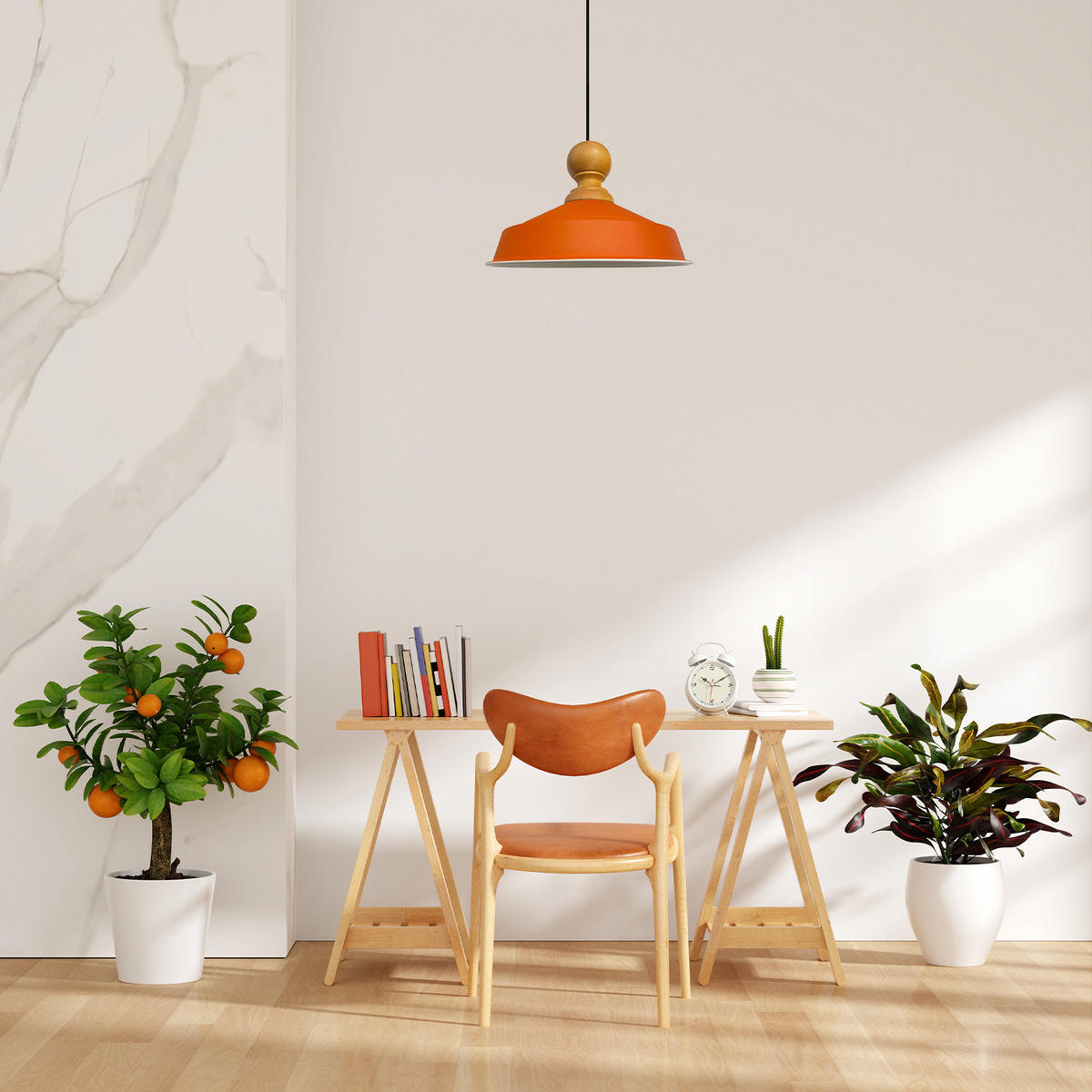 DECKENPENDELLEUCHTE Holz Asletl - Orange, Holz/Metall (24/40/41cm) - Bamyum
