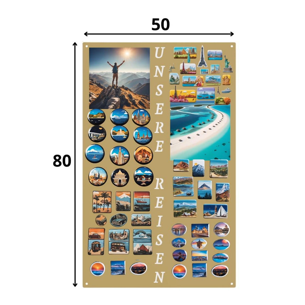 MAGNETTAFEL Unsere Reisen Goldfarben 50x80 cm - Goldfarben, Metall (50/80/0.7cm) - ANWICAR