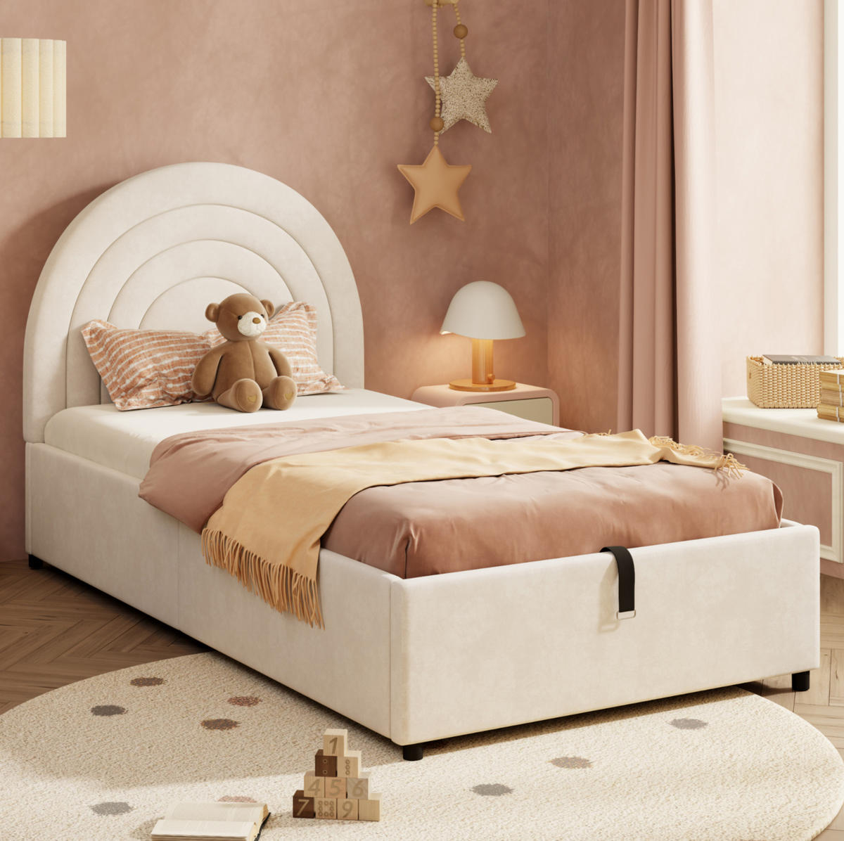 POLSTERBETT 90/200 cm Beige aus Samt mit Stauraum - Beige, Textil - OKMYHOME