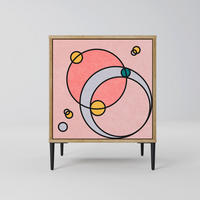 SIDEBOARD GOSSAMER ECHOES, Eichefarben, 57,5x42x72,5 cm, Schwarze Metallfüße - Eichefarben/Multicolor, Holzwerkstoff/Metall (57.5/72.5/42cm) - SpaceRebels