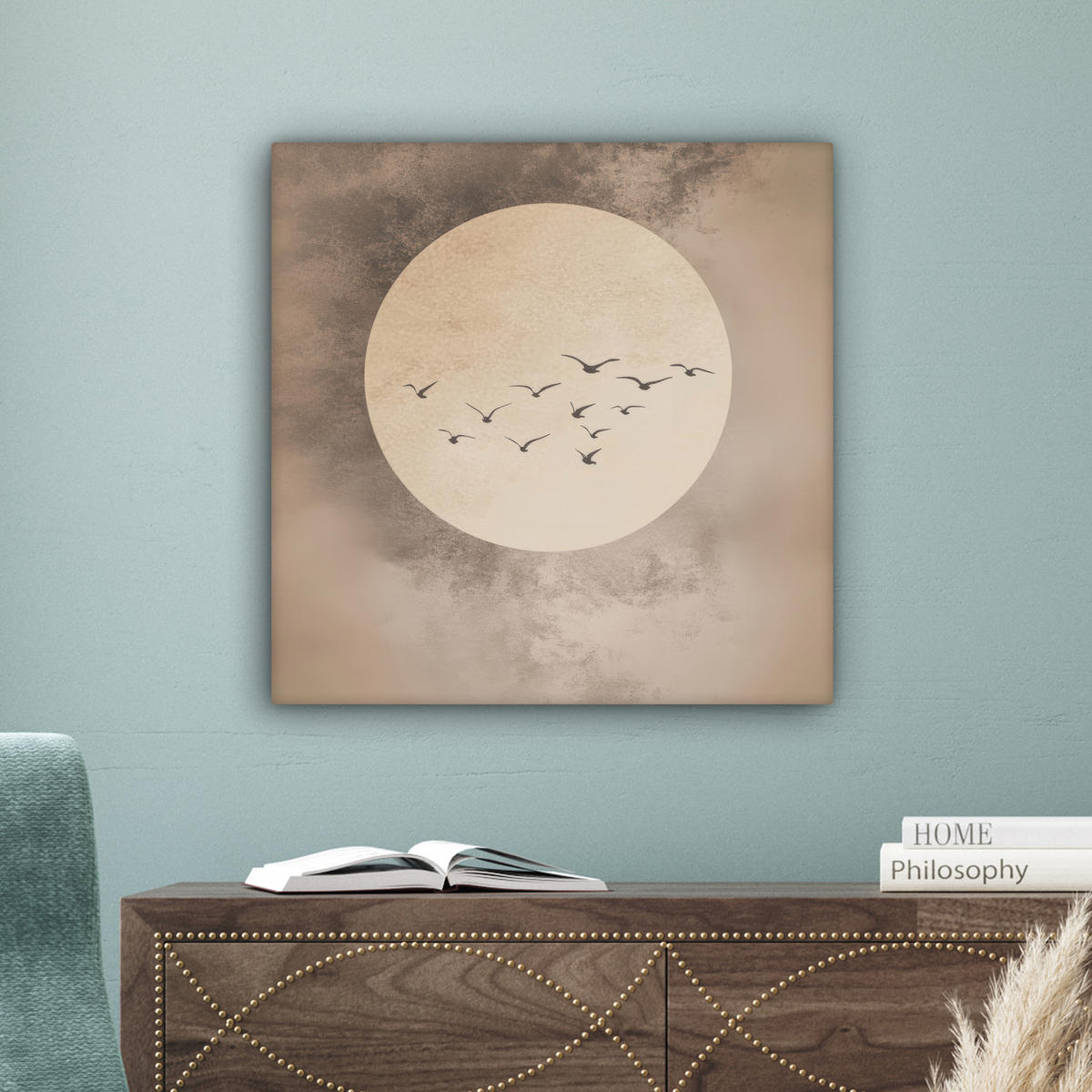 LEINWANDBILD Vogel - Beige - Japanisch 50x50 cm - Taupe, Textil (50/50cm) - MuchoWow