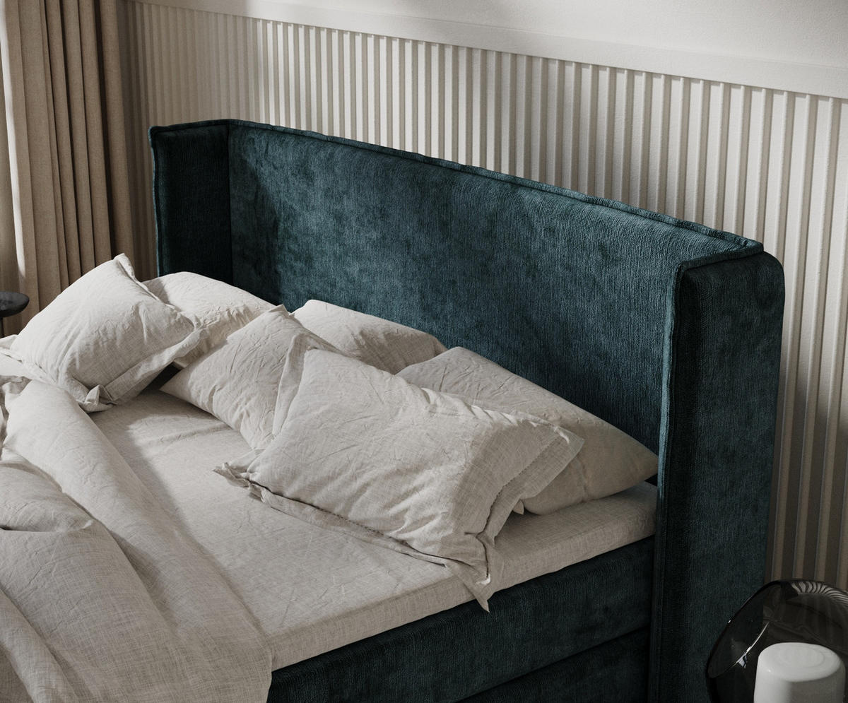 BOXSPRINGBETT Carizzo Dunkelgrün 160/200 cm mit Matratze und Topper - Dunkelgrün/Schwarz, Holz/Holzwerkstoff (160/200cm) - Maison de Reve