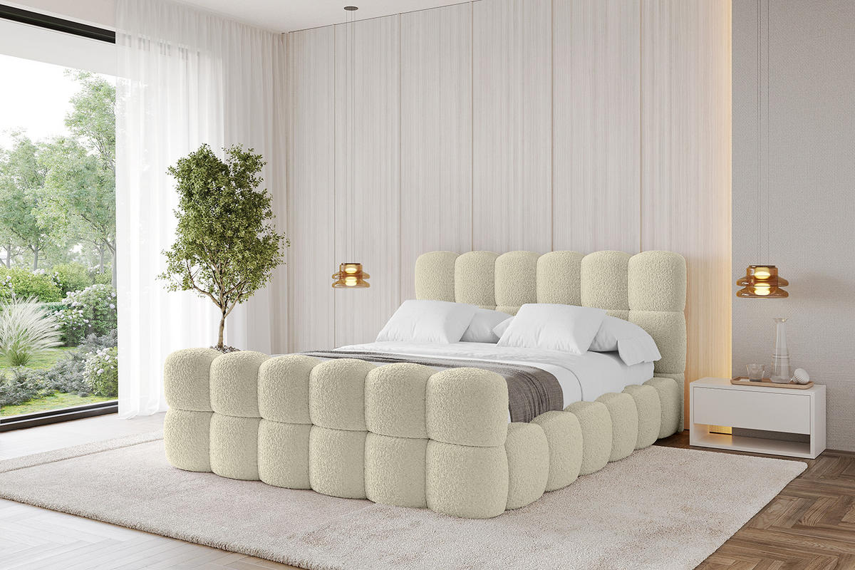 POLSTERBETT mit Bettkasten, Fußteil und Lattenrost, Bett mit Matratze H3/H4 - LEYA-Z 120x200 Beige - Taupe, Holzwerkstoff/Textil (120/200cm) - ALTDECOR