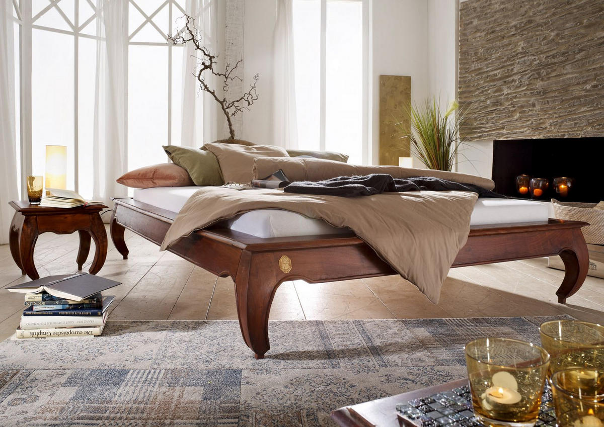 HOLZBETT Akazie 200x200x42 nougat lackiert OPIUM #265 - Dunkelbraun, Holz (200/200cm) - Massivmoebel24