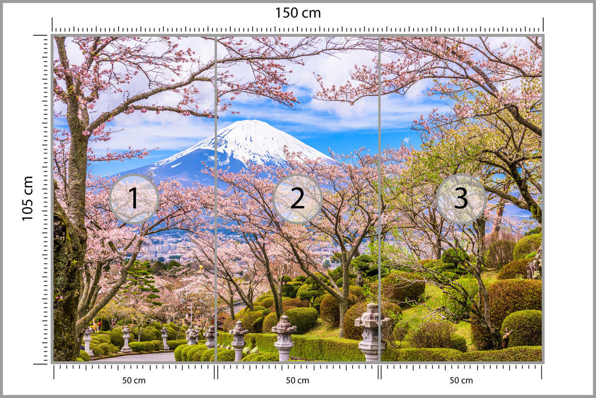 FOTOTAPETE für Wohnzimmer Peace Park Fuji View Kirschblüten 150x105 - Rosa/Braun, Papier (150/105cm) - Muralo