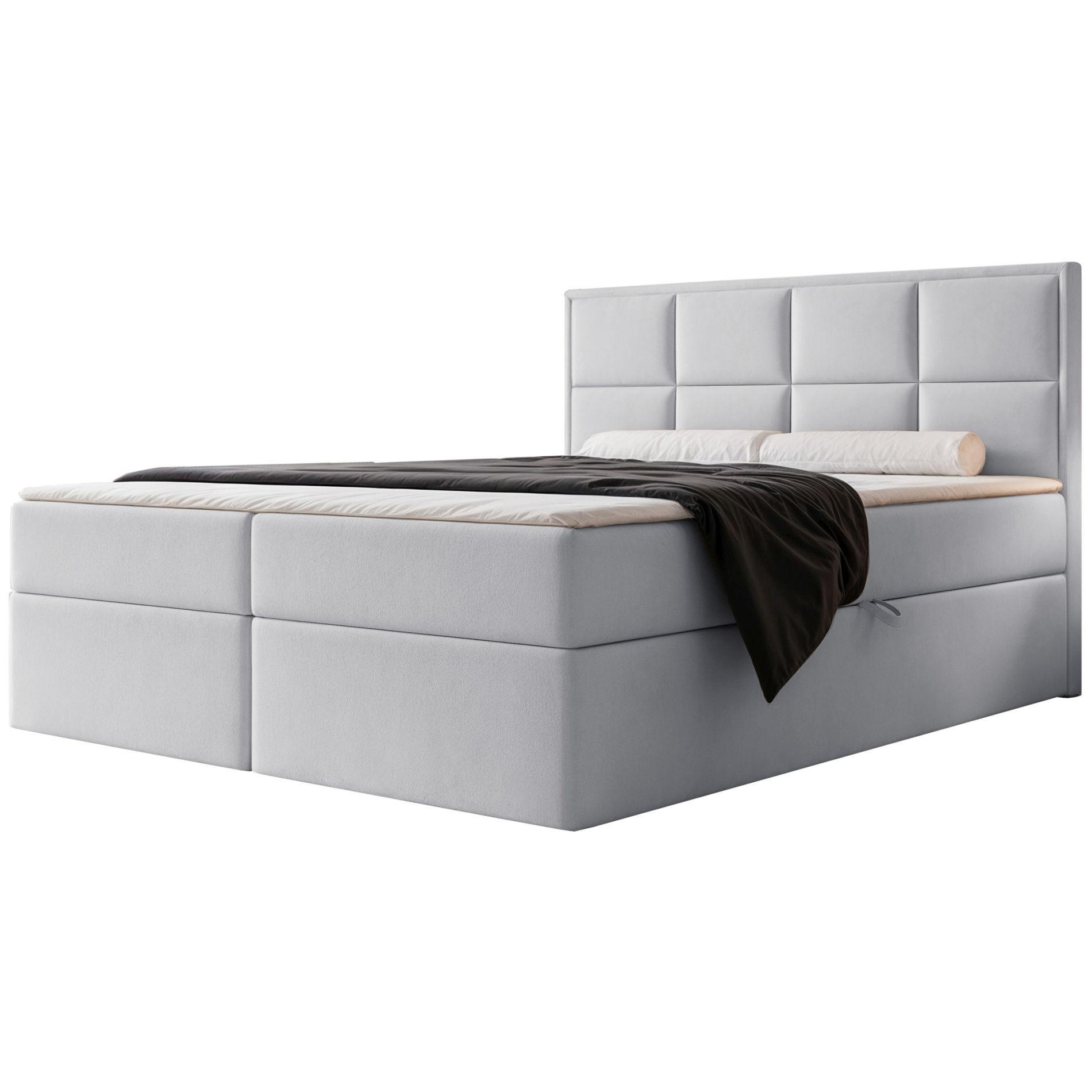 BOXBETT Silensio Hellgrau Samt 180x200 cm - Hellgrau, Textil (180/200cm) - Selsey
