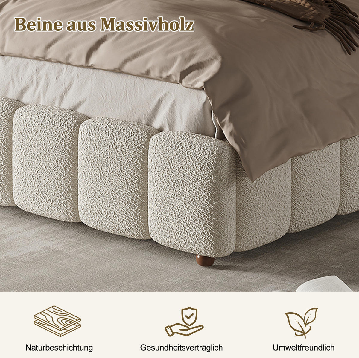POLSTERBETT mit Bouclé-Bezug 160x200 cm Weiß mit Lattenrost und gepolstertem Kopfteil - Weiß, Textil (160/200cm) - Modfu