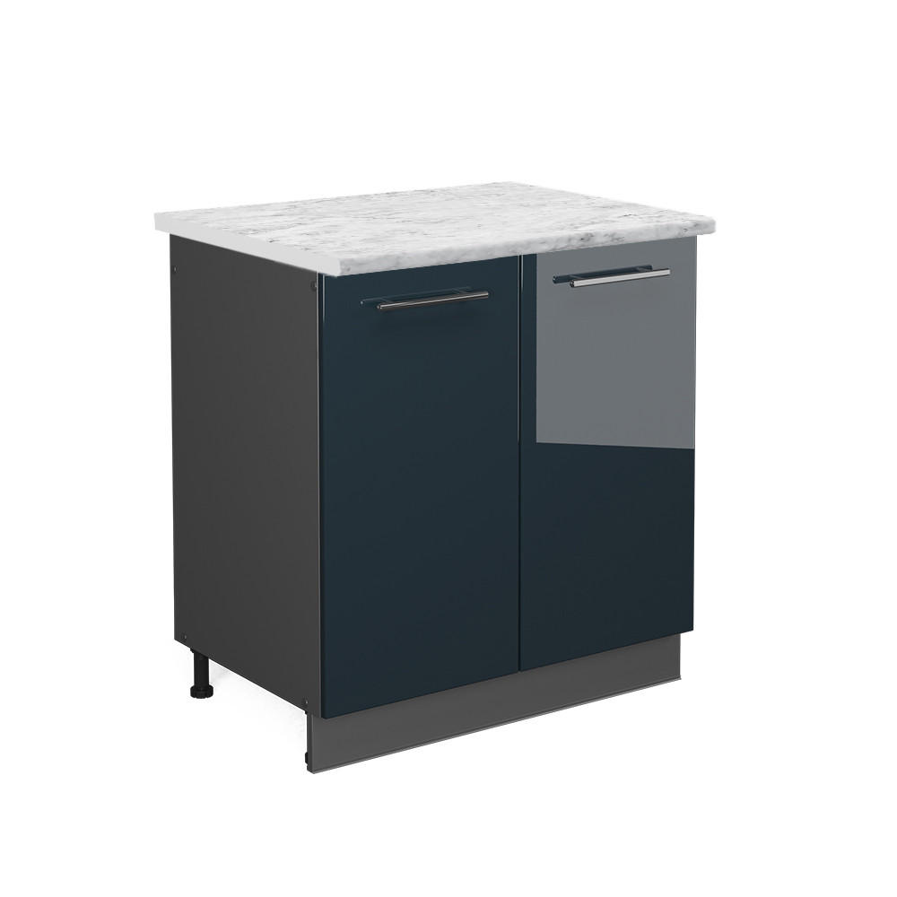 SPÜLENUNTERSCHRANK Fame-Line Dunkelblau Hochglanz 80 cm, AP Marmor - Anthrazit/Dunkelblau, Holzwerkstoff (80/82/60cm) - Vicco