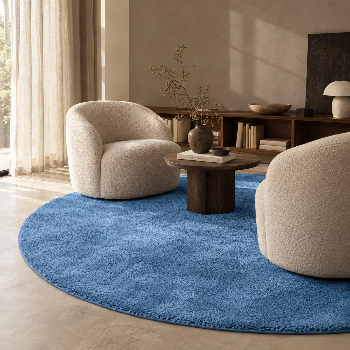 HOCHFLOR SHAGGY TEPPICH PALACE RUND - Blau, Textil (160/160cm) - Snapstyle