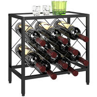 WEINREGAL, schwarzer Stahl, 10 Flaschen, Glasplatte, 41x22x41cm - Multicolor, Metall (41/41/22cm) - FORIOUS