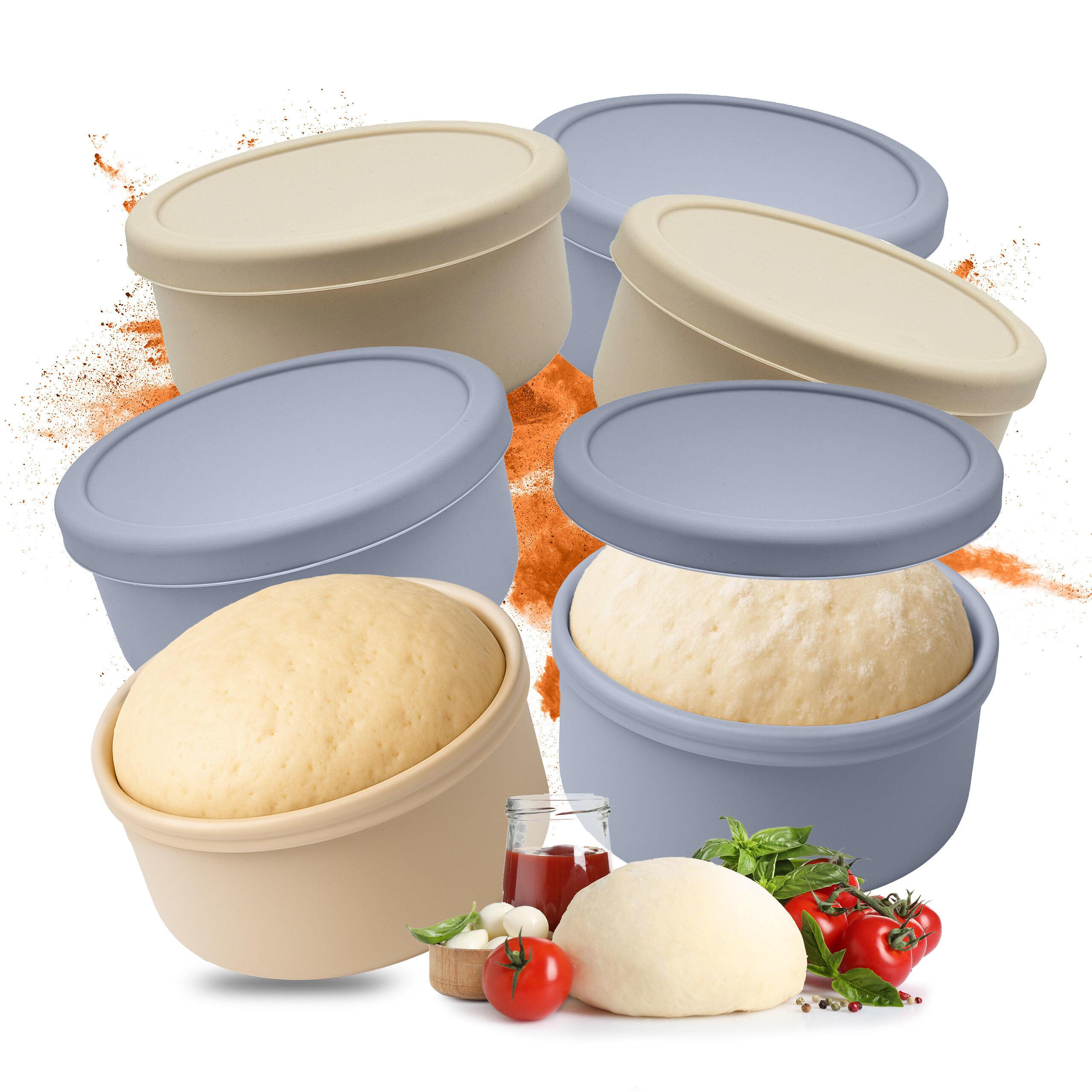 PIZZATEIGBOXEN Blau Beige 6er-Set - Multicolor, Kunststoff (14.5/6.5/14.5cm) - Relaxdays