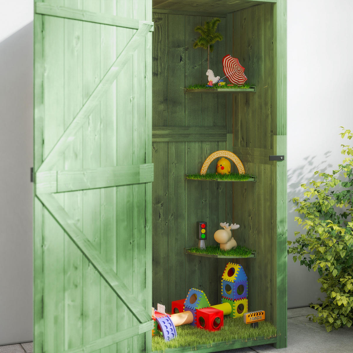 GARTENSCHRANK DE-09257 Naturholz - Grün, Holz (54.2/179/77cm) - ComfortXL