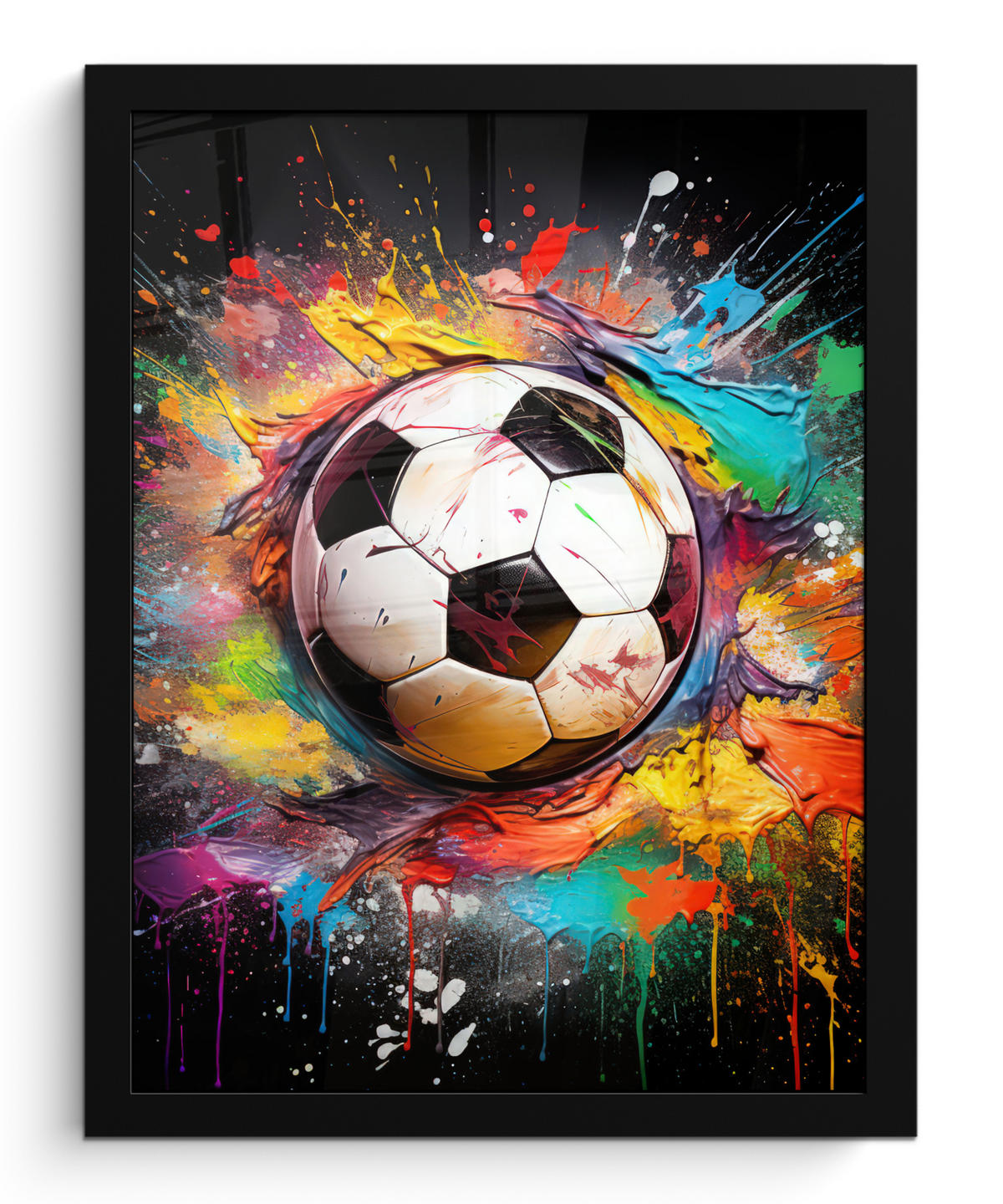 GERAHMTES BILD Fußball - Farbe - Farben - Schwarz - Weiß 30x40 cm - Weiß, Papier (30/40cm) - MuchoWow