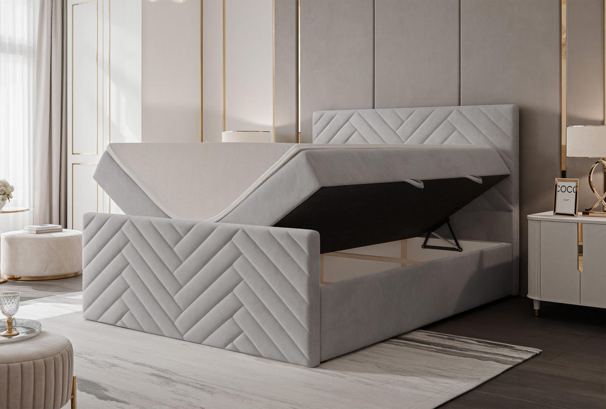 BOXBETT NEREA PLUS 160/200 cm mit Matratze und Topper, Grau - Grau, Holzwerkstoff/Textil (160/200cm) - Idohome