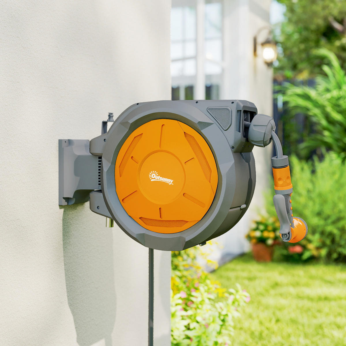 SCHLAUCHAUFROLLER DE-13819 30 m automatisch 180° schwenkbar Orange - Orange, Kunststoff (23/42/59cm) - ComfortXL