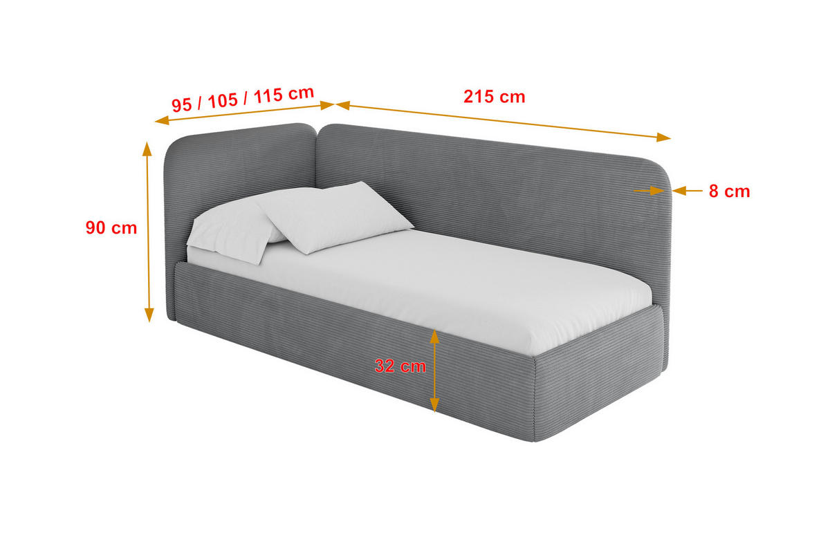 EINZELLBETT Jugendbett mit Bettkasten und Matratze H3/H4, Rechts - ELSY 80x200 Dunkelgrau - Schieferfarben, Holzwerkstoff/Textil (80/200cm) - ALTDECOR