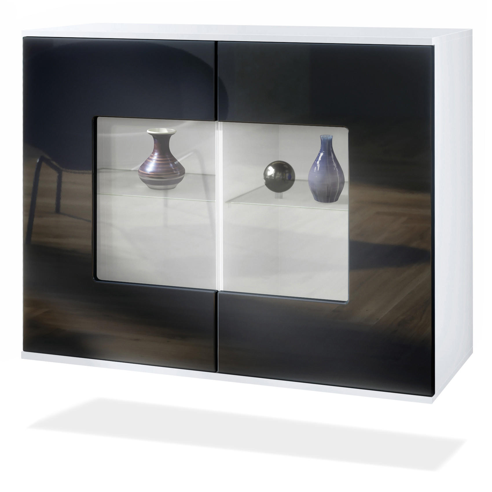 Vladon Kommode Schwarz Hochglanz 92.5x73.5x35 cm