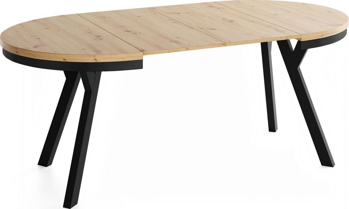 ESSTISCH Vero Neo rund ausziehbar verlängerbar, Eiche Artisan Hellbraun 100-200/100/77 cm - Schwarz/Braun, Holz/Holzwerkstoff (100/200/77cm) - WFL GROUP