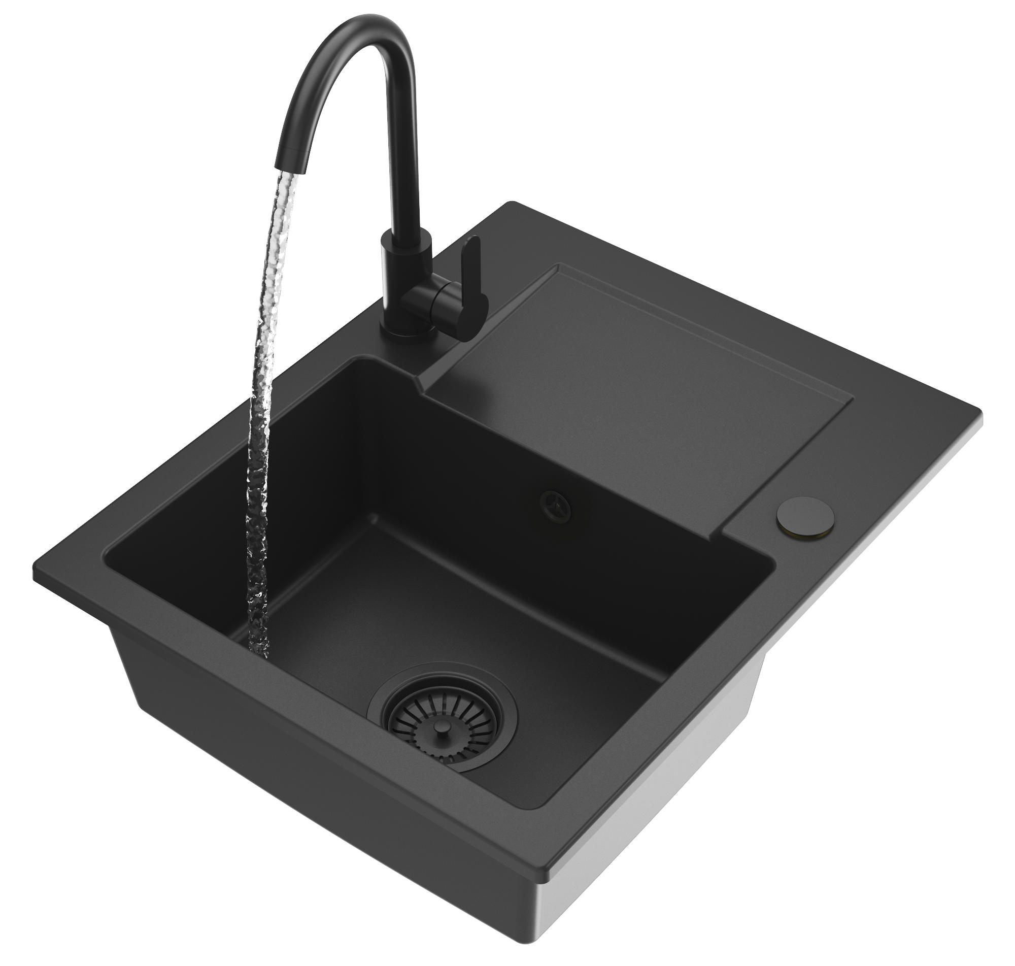 GRANITSPÜLE Fabro mit Batterie - Schwarz, Kunststoff/Stein (47/18/58cm) - Granitan