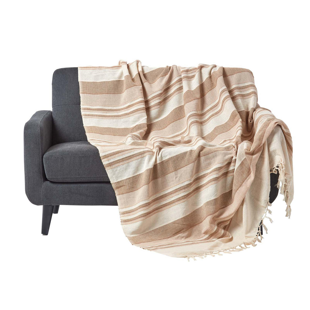 WOHNDECKE Morocco 150/200 cm, 100% Baumwolle gestreift - Beige, Textil (150/200cm) - Homescapes