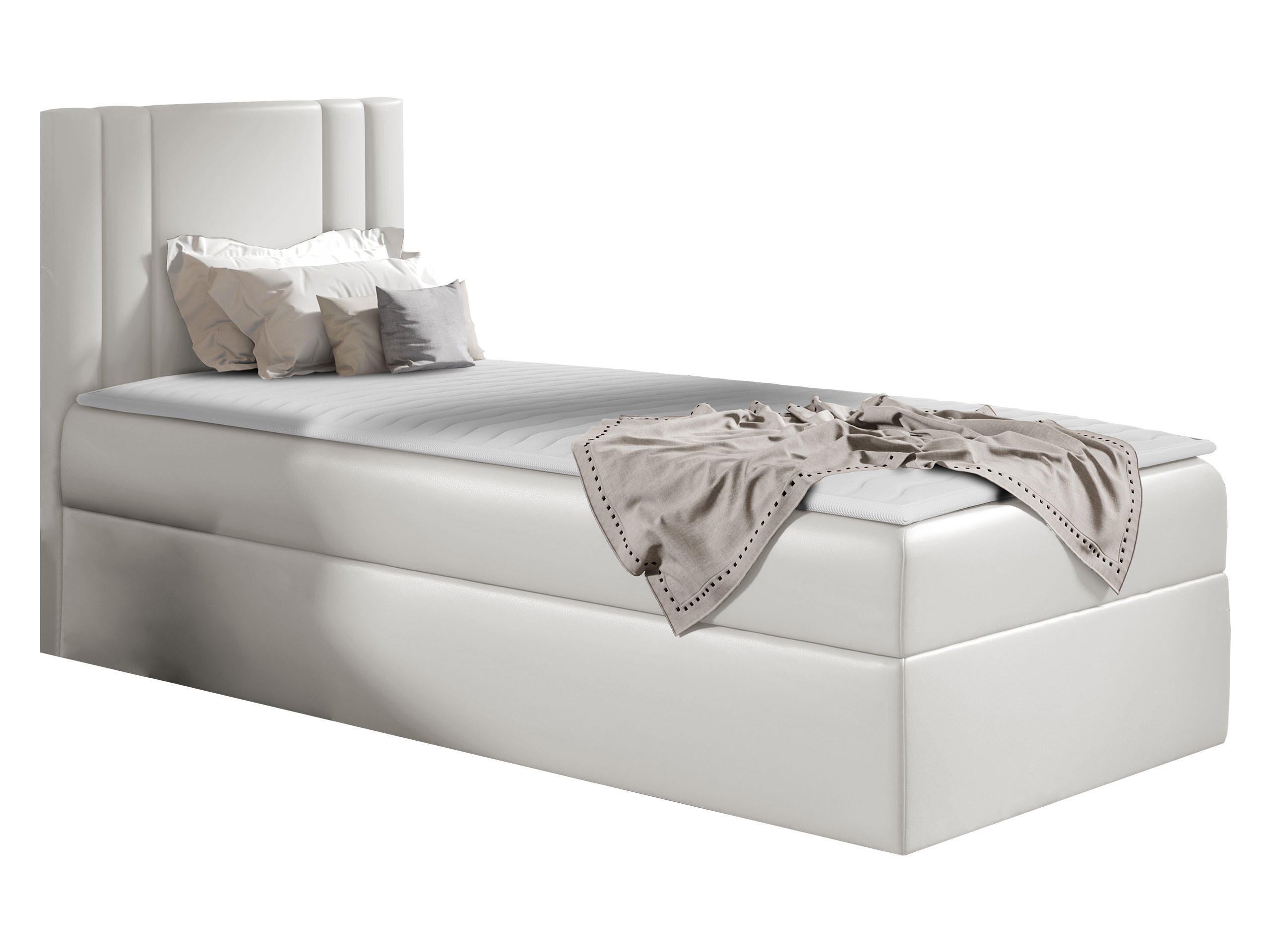 BOXBETT Carmen Mini, Seite zum Öffnen des Bettkastens: Links - Creme, Holz (90/200cm) - MIRJAN24
