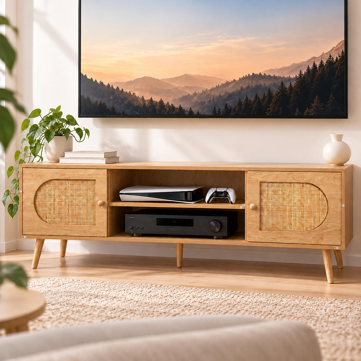 TV-BÄNK natur rotting 140 cm - Ljusbrun, Trä/Träbaserade material (140/49.5/40cm) - Relaxdays