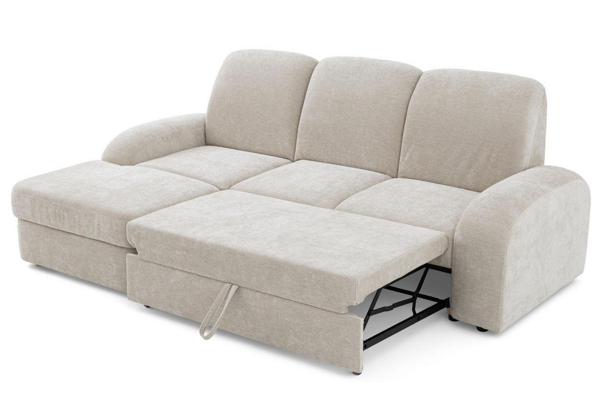 ECKSOFA VIBE S Links mit Schlaffunktion 130x202 Chenille Beige - Beige/Schwarz, Holz/Kunststoff (255/156cm) - Muffo