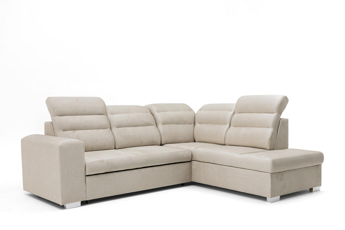 ECKSOFA CLOUD L Rechts mit Schlaffunktion 120x190 Velours Creme - Chromfarben/Creme, Holz/Kunststoff (260/202cm) - Muffo