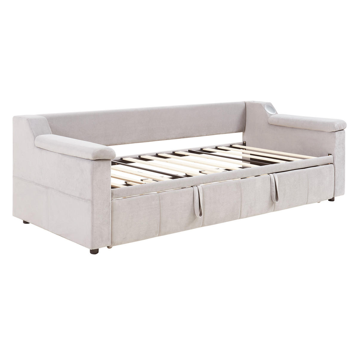 AUSZIEHBETT 90/180/190 cm DE-02015, in Beige, mit Bluetooth-Stereo und Ablagefächern - Beige, Metall (90/190cm) - ComfortXL